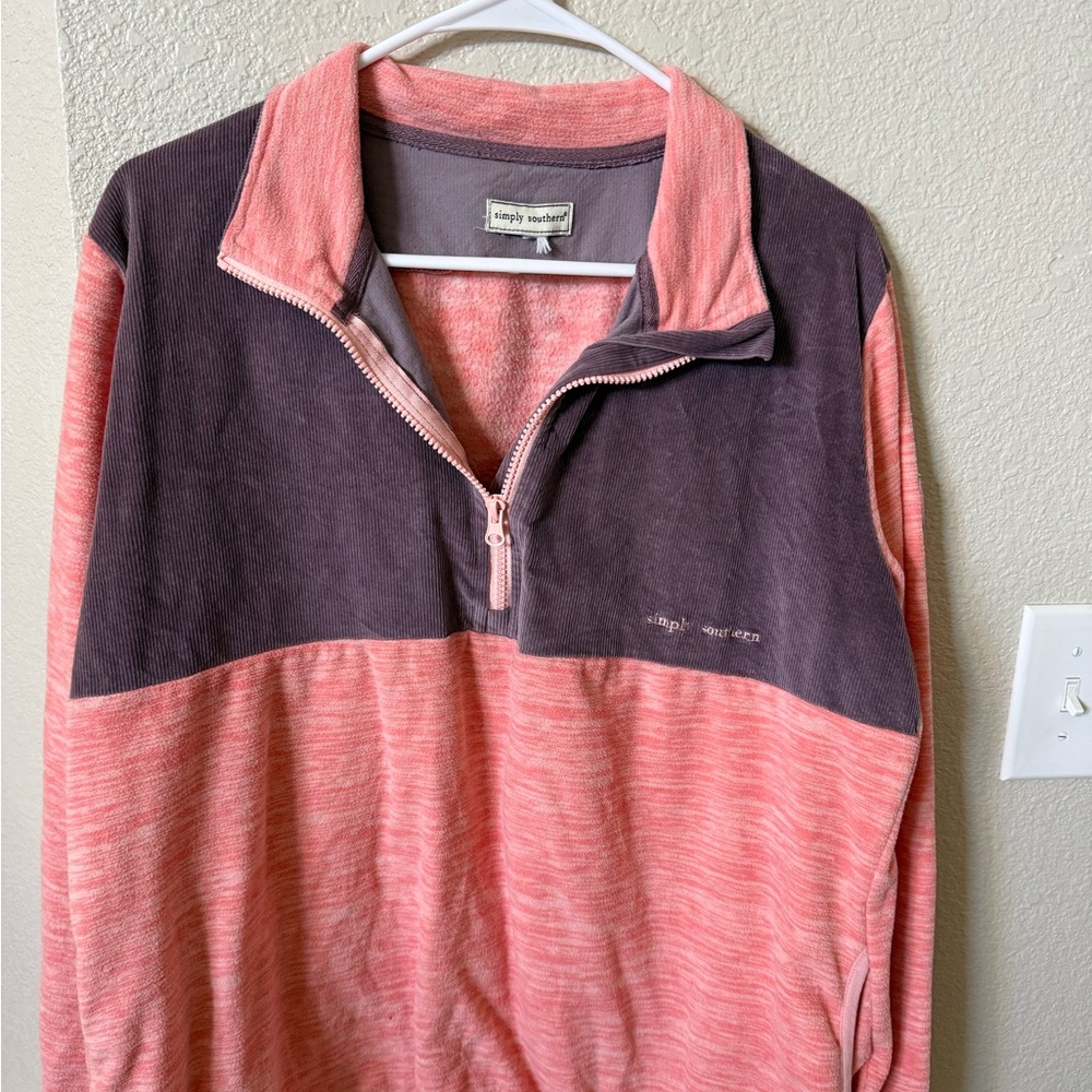 Simply Southern Women's Pink and Purple 3/4 Zip-Up Pullover